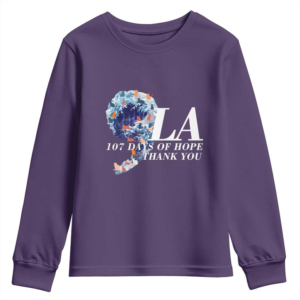 107 Days of Hope Thank You Kamala Youth Sweatshirt The Great Wave Kanagawa Japanese Cat TS10 Purple Print Your Wear