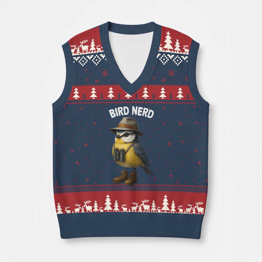 Bird Nerd V-Neck Knit Sweater Vest Funny Birding Bird Lover Watcher Twitcher TS10 Navy Red Print Your Wear