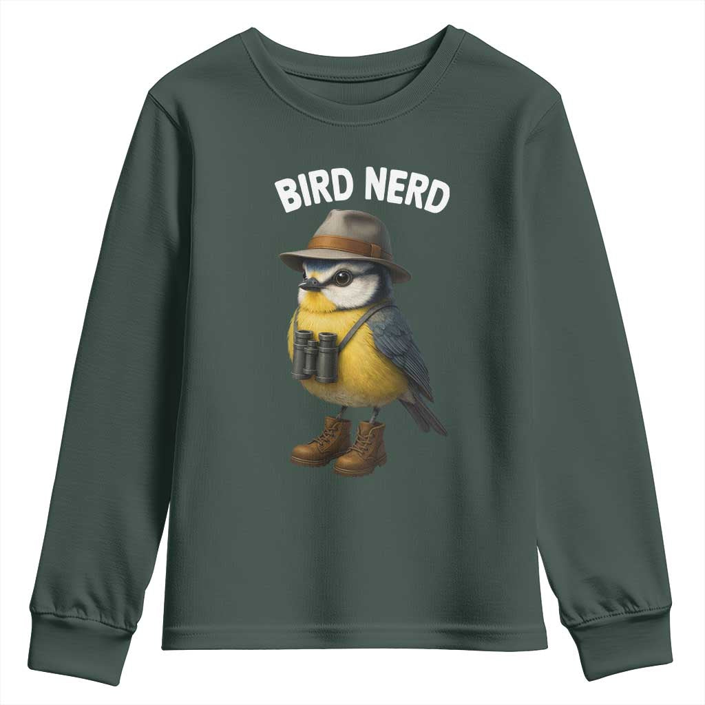 Bird Nerd Youth Sweatshirt Funny Birding Bird Lover Watcher Twitcher TS10 Dark Forest Green Print Your Wear