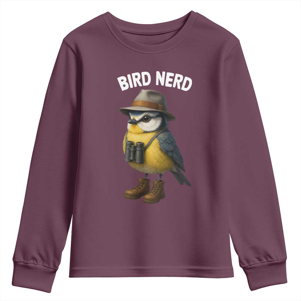Bird Nerd Youth Sweatshirt Funny Birding Bird Lover Watcher Twitcher TS10 Maroon Print Your Wear