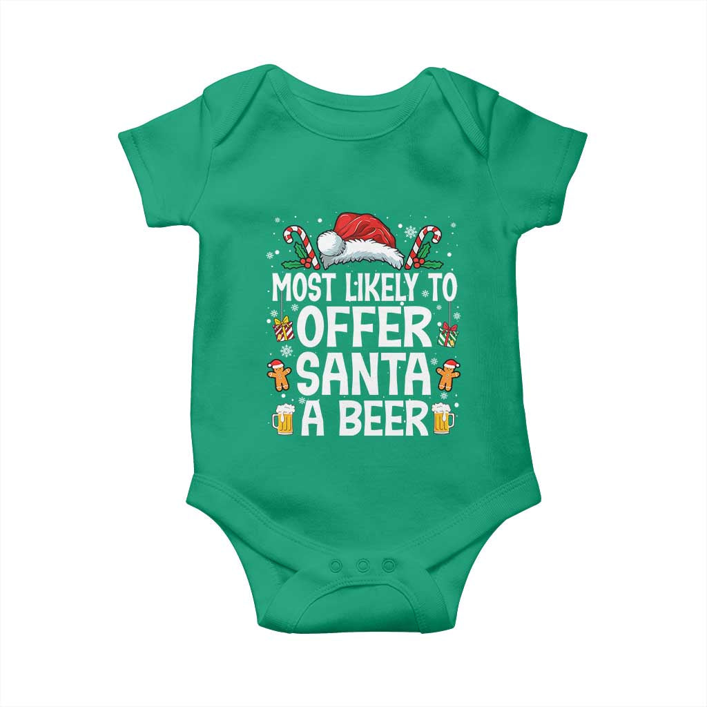 Family Matching Christmas Baby Onesie Most Likely To Christmas To Offer Santa A Beer TS10 Irish Green Print Your Wear