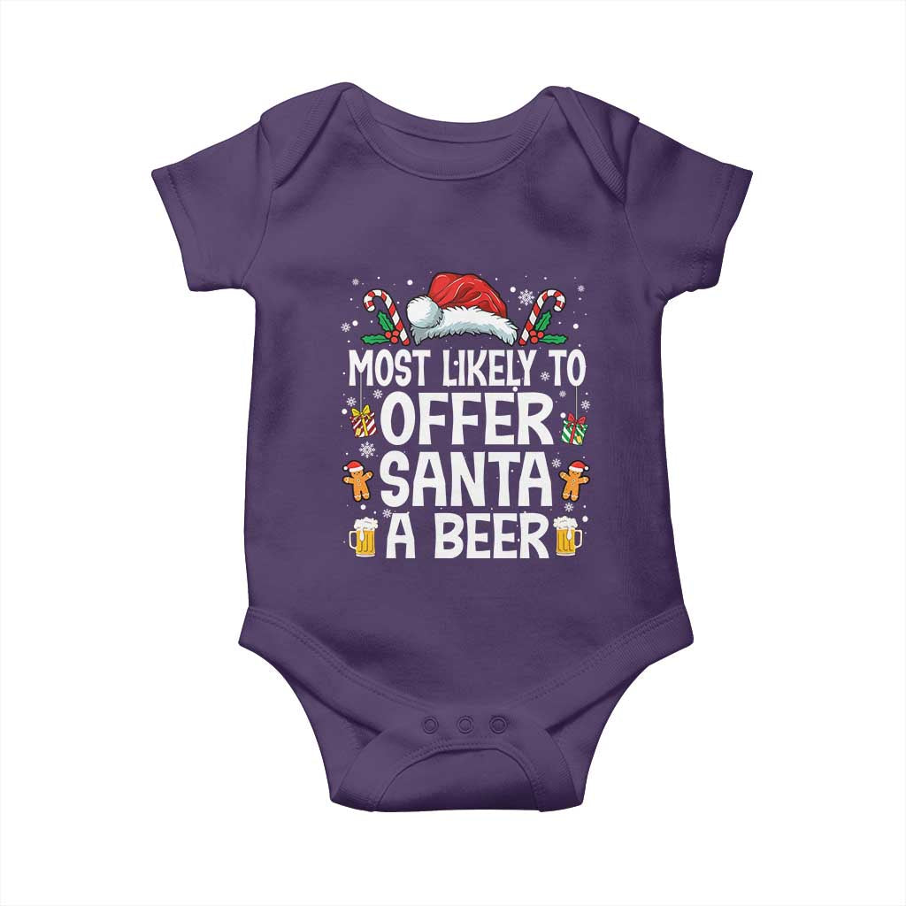 Family Matching Christmas Baby Onesie Most Likely To Christmas To Offer Santa A Beer TS10 Purple Print Your Wear