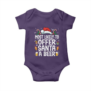 Family Matching Christmas Baby Onesie Most Likely To Christmas To Offer Santa A Beer TS10 Purple Print Your Wear