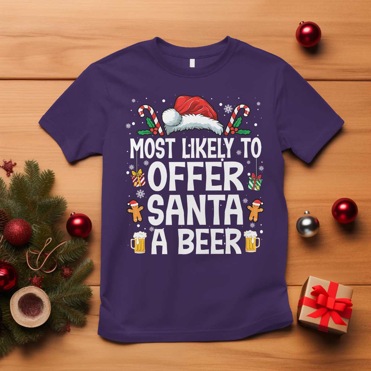 Family Matching Christmas T Shirt Most Likely To Christmas To Offer Santa A Beer TS10 Purple Print Your Wear