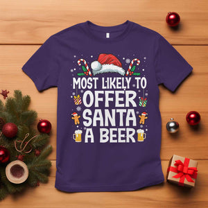 Family Matching Christmas T Shirt Most Likely To Christmas To Offer Santa A Beer TS10 Purple Print Your Wear