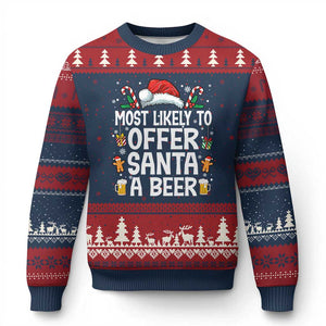 Family Matching Xmas Ugly Christmas Sweater Most Likely To Christmas To Offer Santa A Beer TS10 Navy Red Print Your Wear