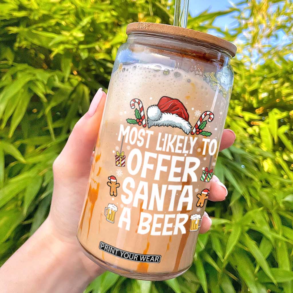Family Matching Christmas Glass Can Most Likely To Christmas To Offer Santa A Beer TS10 Black Print Your Wear