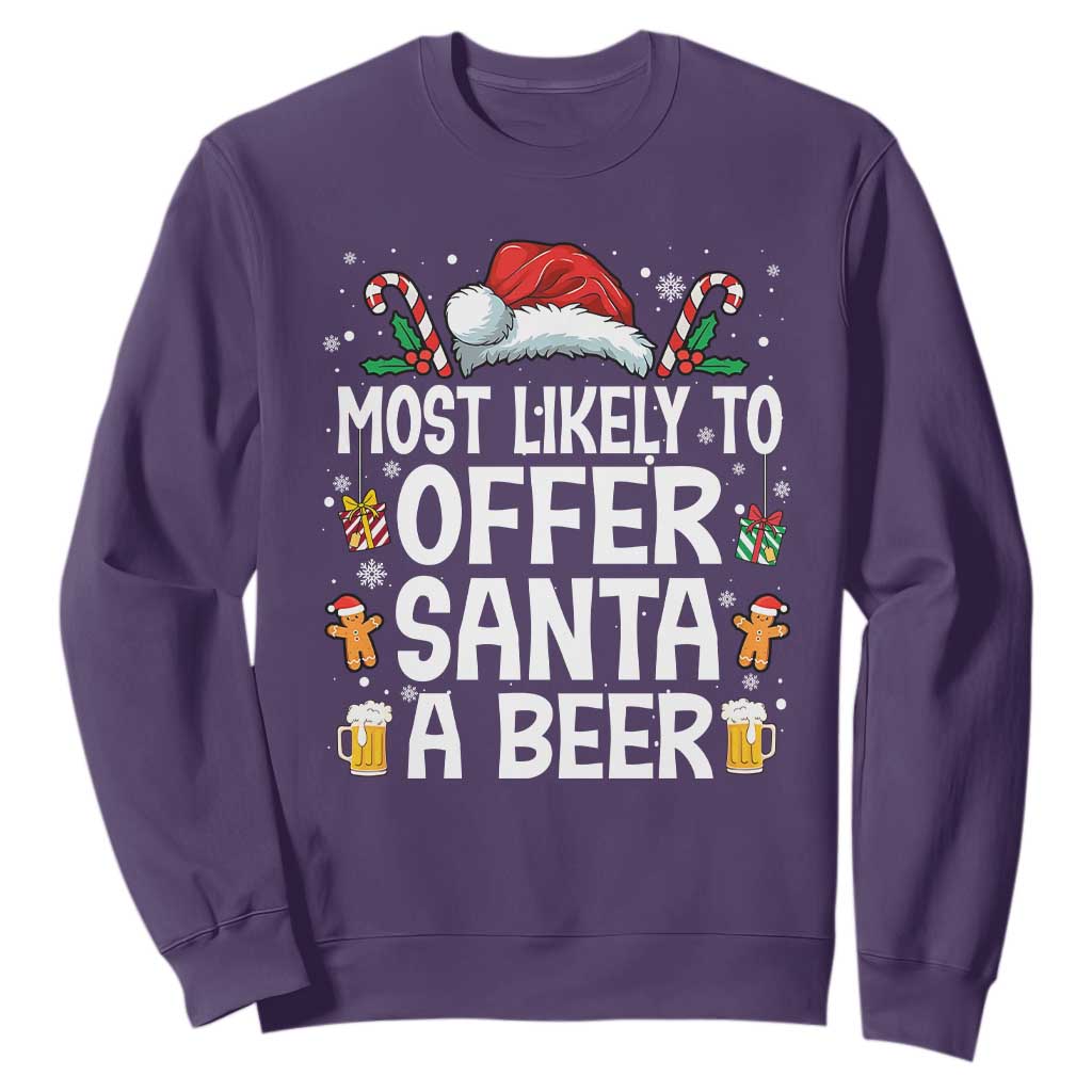 Family Matching Christmas Sweatshirt Most Likely To Christmas To Offer Santa A Beer TS10 Purple Print Your Wear