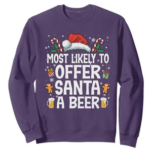 Family Matching Christmas Sweatshirt Most Likely To Christmas To Offer Santa A Beer TS10 Purple Print Your Wear