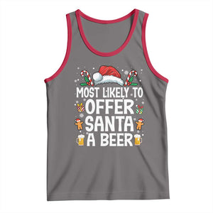 Family Matching Christmas Tank Top Most Likely To Christmas To Offer Santa A Beer TS10 Deep Heather Red Print Your Wear