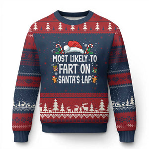 Family Matching Xmas Ugly Christmas Sweater Most Likely To Fart On Santa's Lap TS10 Navy Red Print Your Wear