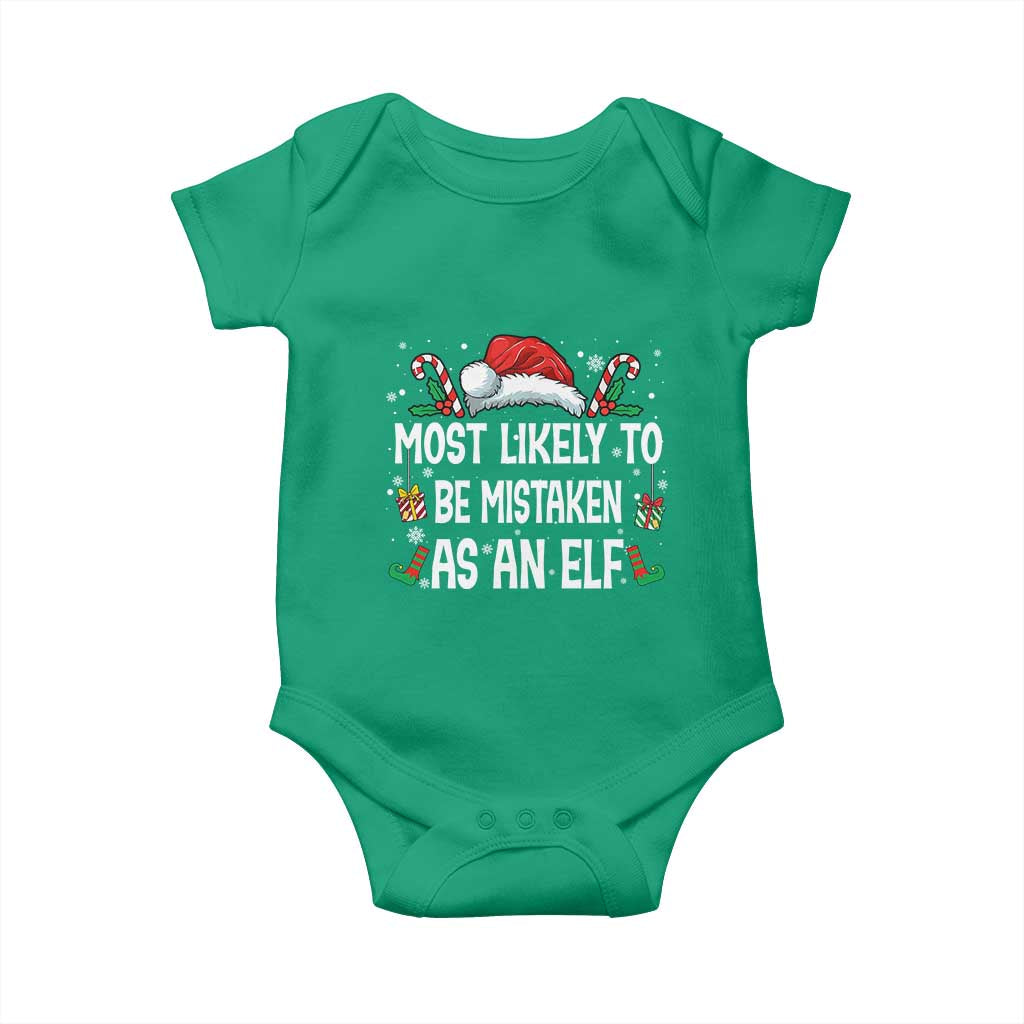 Family Matching Christmas Baby Onesie Funny Most Likely To Be Mistaken As An Elf TS10 Irish Green Print Your Wear