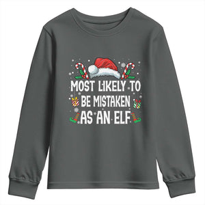 Family Matching Christmas Youth Sweatshirt Funny Most Likely To Be Mistaken As An Elf TS10 Dark Heather Print Your Wear
