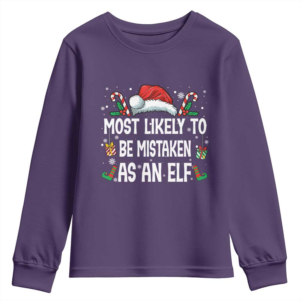 Family Matching Christmas Youth Sweatshirt Funny Most Likely To Be Mistaken As An Elf TS10 Purple Print Your Wear