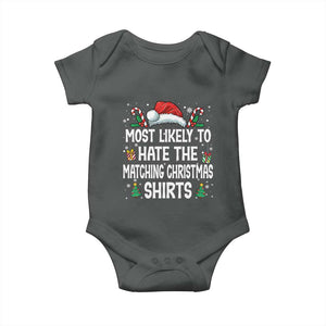 Family Matching Christmas Baby Onesie Most Likely To Hate Matching Christmas TS10 Dark Heather Print Your Wear