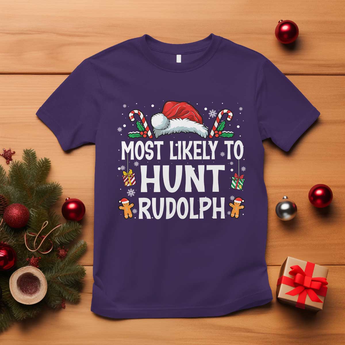 Family Matching Christmas T Shirt Most Likely To Hunt Rudolph TS10 Purple Print Your Wear