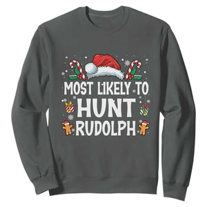 Family Matching Christmas Sweatshirt Most Likely To Hunt Rudolph TS10 Dark Heather Print Your Wear