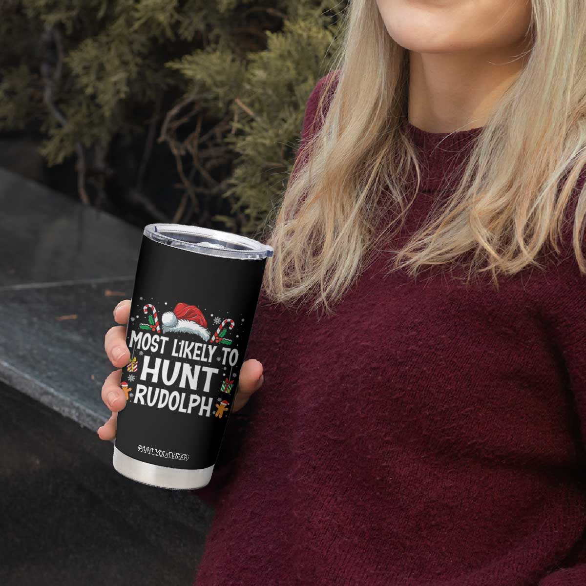 Family Matching Christmas Tumbler Cup Most Likely To Hunt Rudolph TS10 Print Your Wear