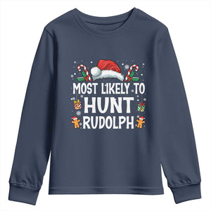 Family Matching Christmas Youth Sweatshirt Most Likely To Hunt Rudolph TS10 Navy Print Your Wear