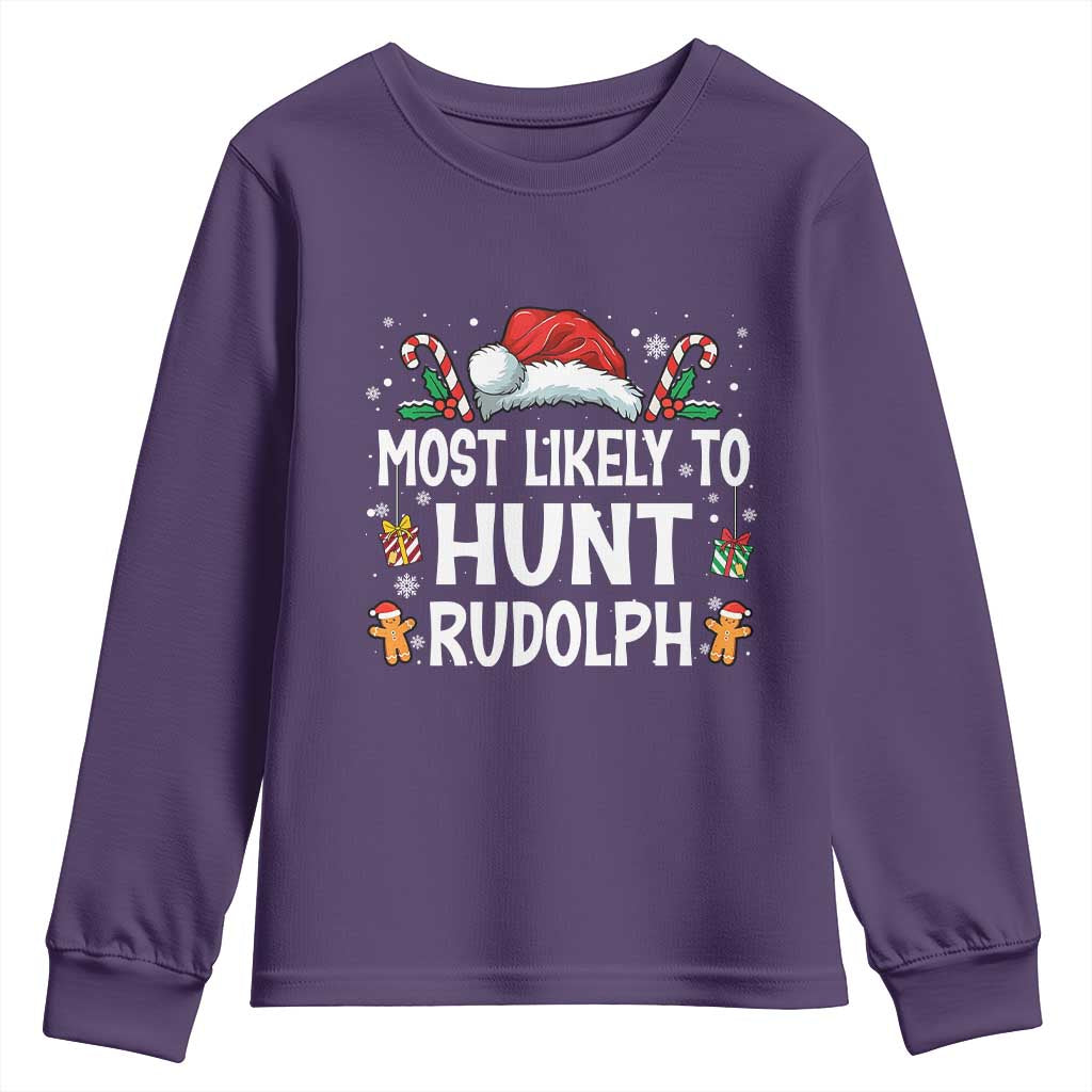 Family Matching Christmas Youth Sweatshirt Most Likely To Hunt Rudolph TS10 Purple Print Your Wear