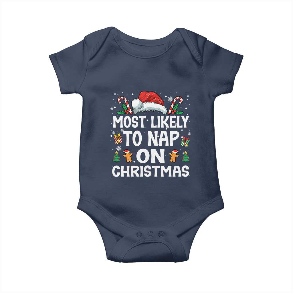 Family Matching Christmas Baby Onesie Most Likely To Nap On Xmas TS10 Navy Print Your Wear