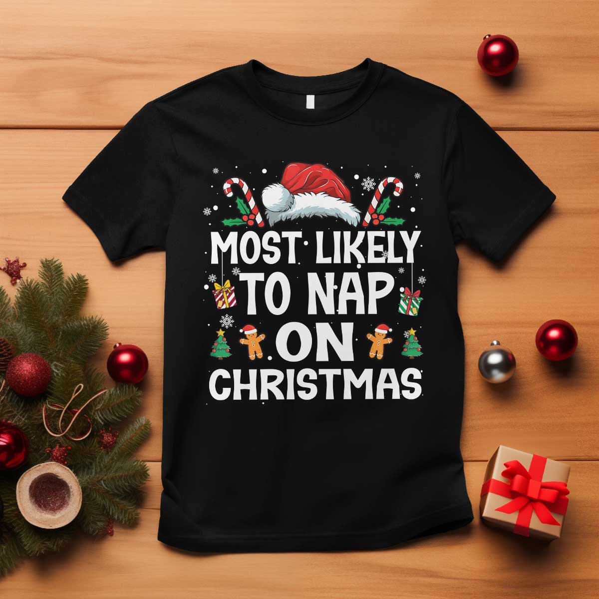 Family Matching Christmas T Shirt Most Likely To Nap On Xmas TS10 Black Print Your Wear