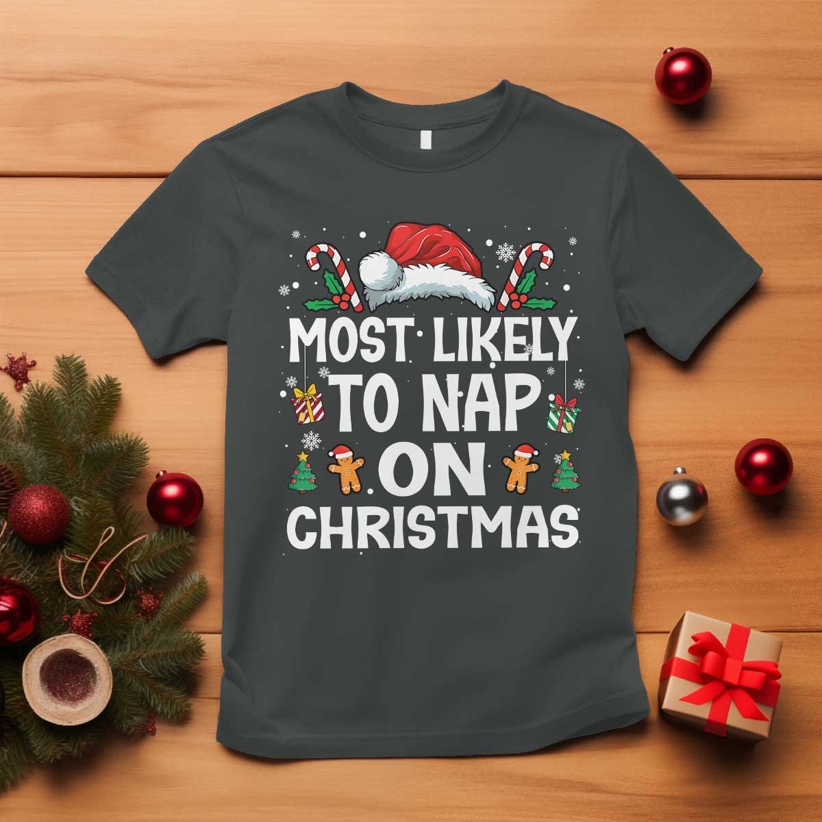 Family Matching Christmas T Shirt Most Likely To Nap On Xmas TS10 Dark Heather Print Your Wear