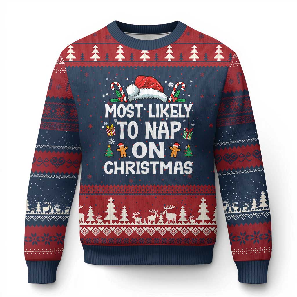 Family Matching Xmas Ugly Christmas Sweater Most Likely To Nap On Xmas TS10 Navy Red Print Your Wear