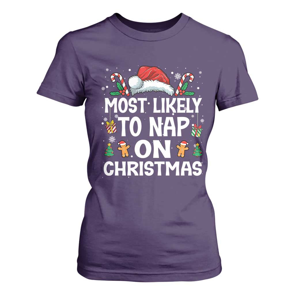 Family Matching Christmas T Shirt For Women Most Likely To Nap On Xmas TS10 Purple Print Your Wear