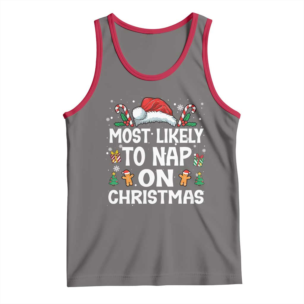 Family Matching Christmas Tank Top Most Likely To Nap On Xmas TS10 Deep Heather Red Print Your Wear