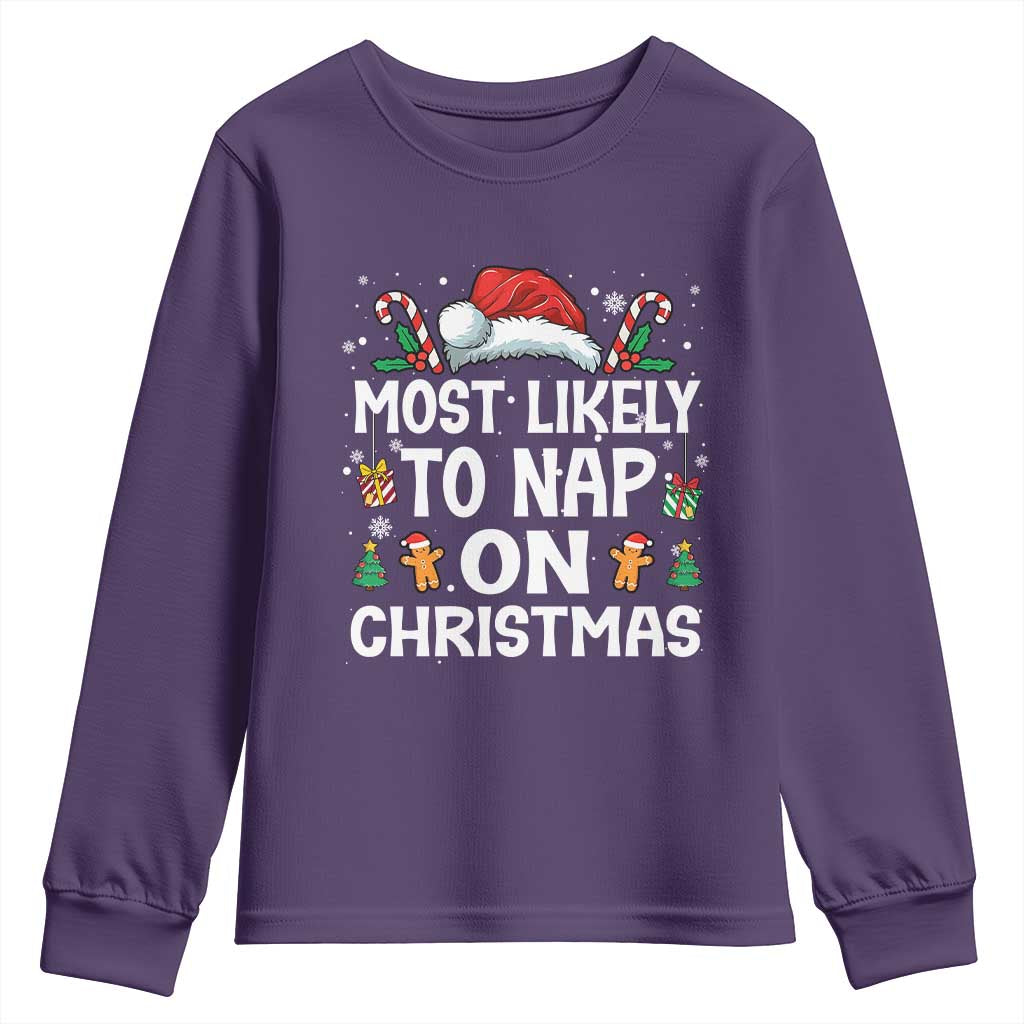 Family Matching Christmas Youth Sweatshirt Most Likely To Nap On Xmas TS10 Purple Print Your Wear