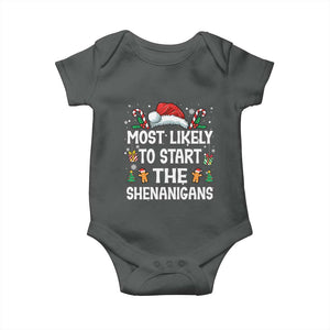 Family Matching Christmas Baby Onesie Most Likely To Start All The Shenanigans TS10 Dark Heather Print Your Wear