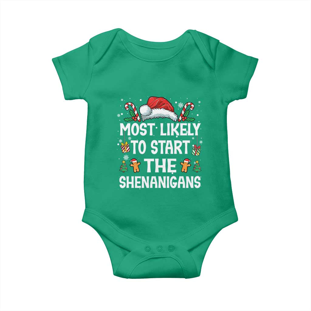 Family Matching Christmas Baby Onesie Most Likely To Start All The Shenanigans TS10 Irish Green Print Your Wear