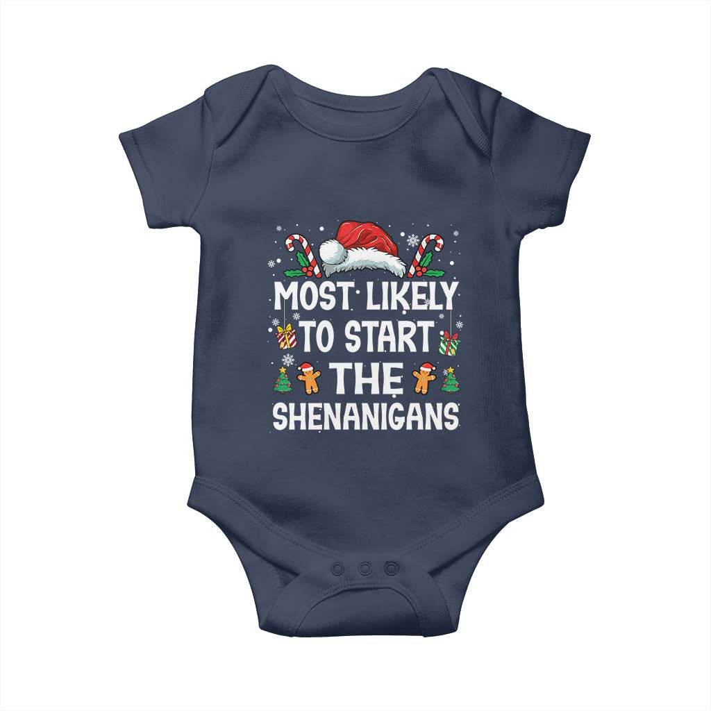 Family Matching Christmas Baby Onesie Most Likely To Start All The Shenanigans TS10 Navy Print Your Wear