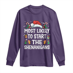 Family Matching Christmas Long Sleeve Shirt Most Likely To Start All The Shenanigans TS10 Purple Print Your Wear