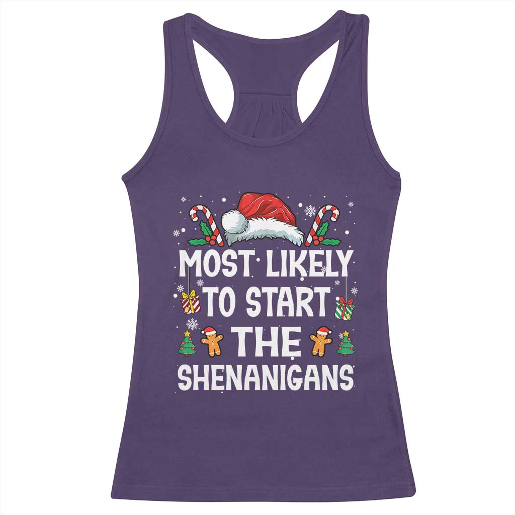 Family Matching Christmas Racerback Tank Top Most Likely To Start All The Shenanigans TS10 Purple Print Your Wear