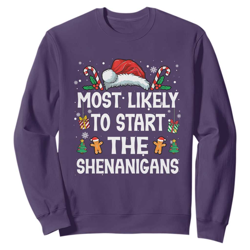 Family Matching Christmas Sweatshirt Most Likely To Start All The Shenanigans TS10 Purple Print Your Wear