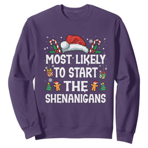 Family Matching Christmas Sweatshirt Most Likely To Start All The Shenanigans TS10 Purple Print Your Wear