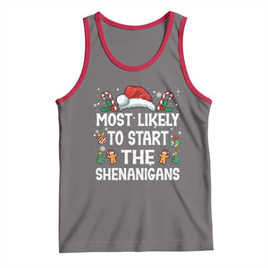 Family Matching Christmas Tank Top Most Likely To Start All The Shenanigans TS10 Deep Heather Red Print Your Wear