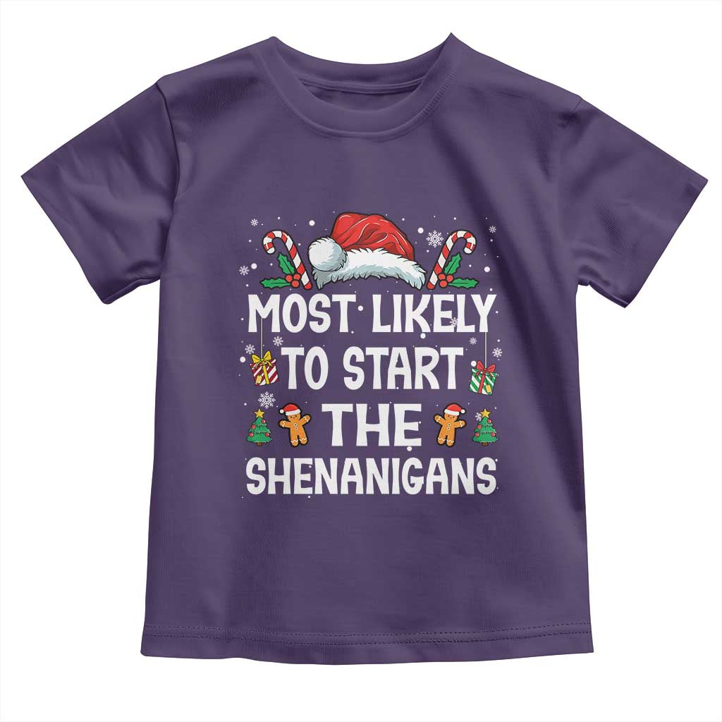 Family Matching Christmas Toddler T Shirt Most Likely To Start All The Shenanigans TS10 Purple Print Your Wear