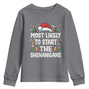 Family Matching Christmas Youth Sweatshirt Most Likely To Start All The Shenanigans TS10 Charcoal Print Your Wear