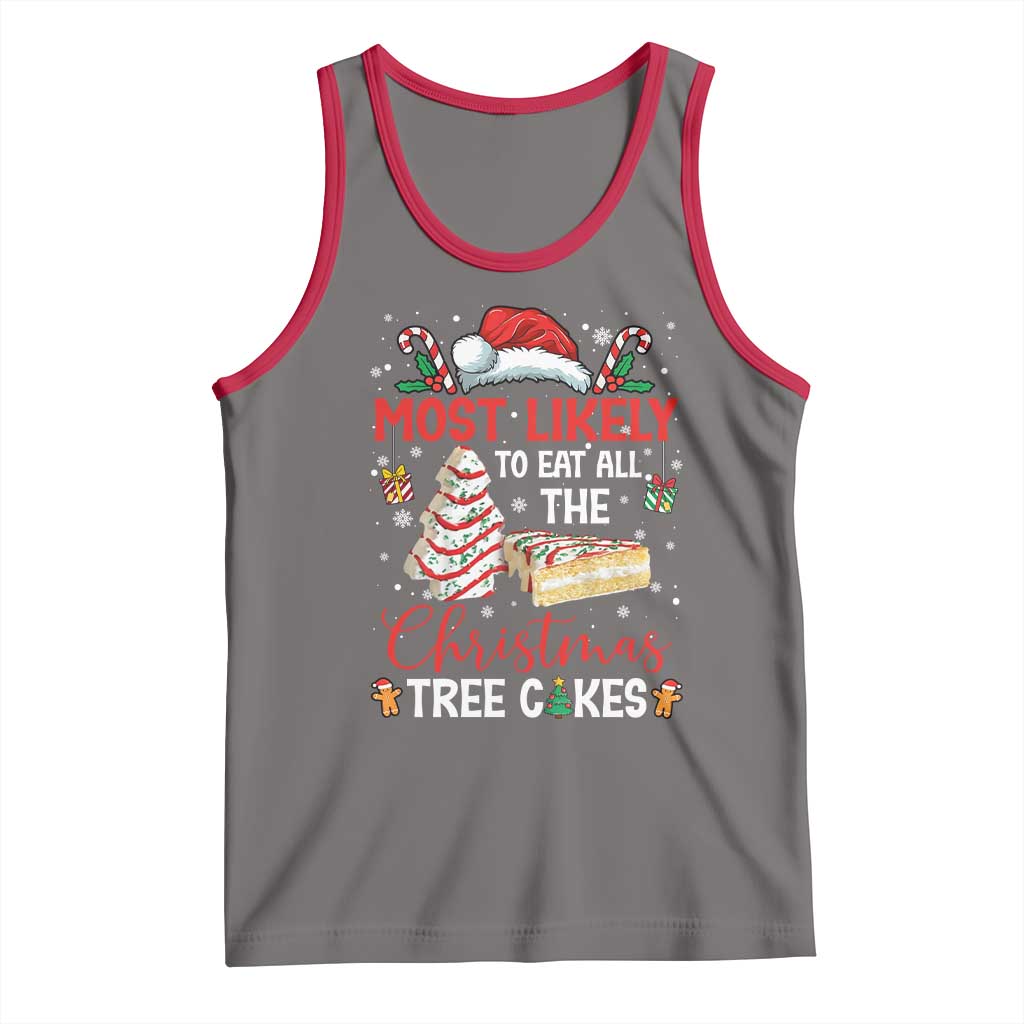 Funny Christmas Squad Tank Top Most Likely To Eat All The Christmas Tree Cakes TS10 Deep Heather Red Print Your Wear