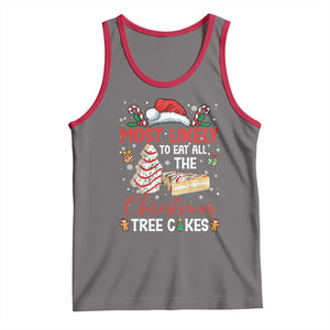 Funny Christmas Squad Tank Top Most Likely To Eat All The Christmas Tree Cakes TS10 Deep Heather Red Print Your Wear