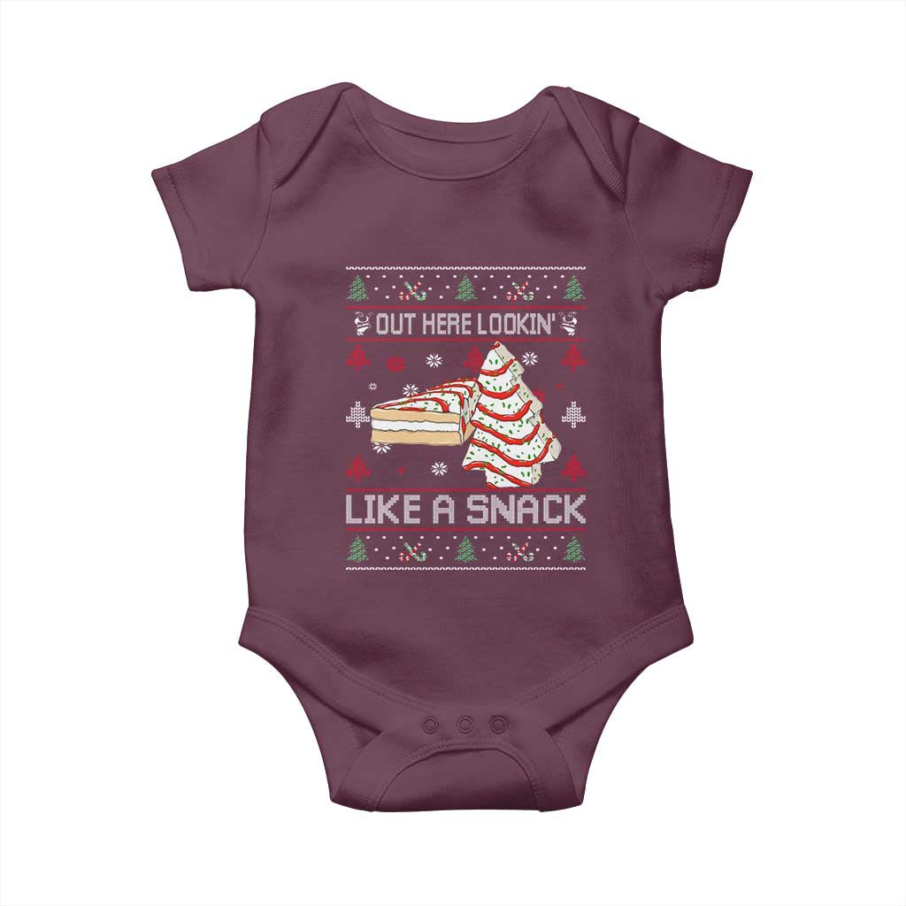 Debbies Christmas Tree Cake Baby Onesie Out Here Lookin Like A Snack TS10 Maroon Print Your Wear