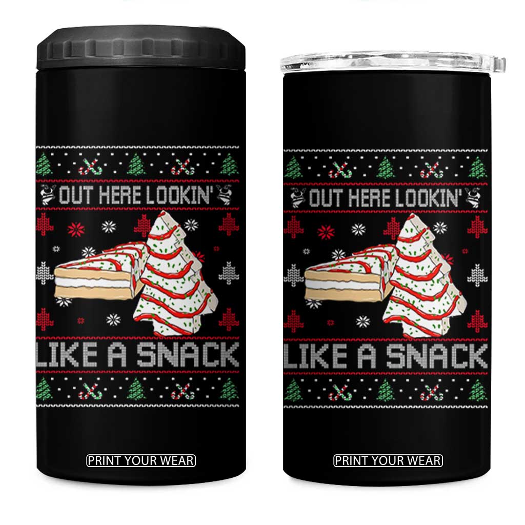 Debbies Christmas Tree Cake 4 in 1 Can Cooler Tumbler Out Here Lookin Like A Snack TS10 One Size: 16 oz Black Print Your Wear