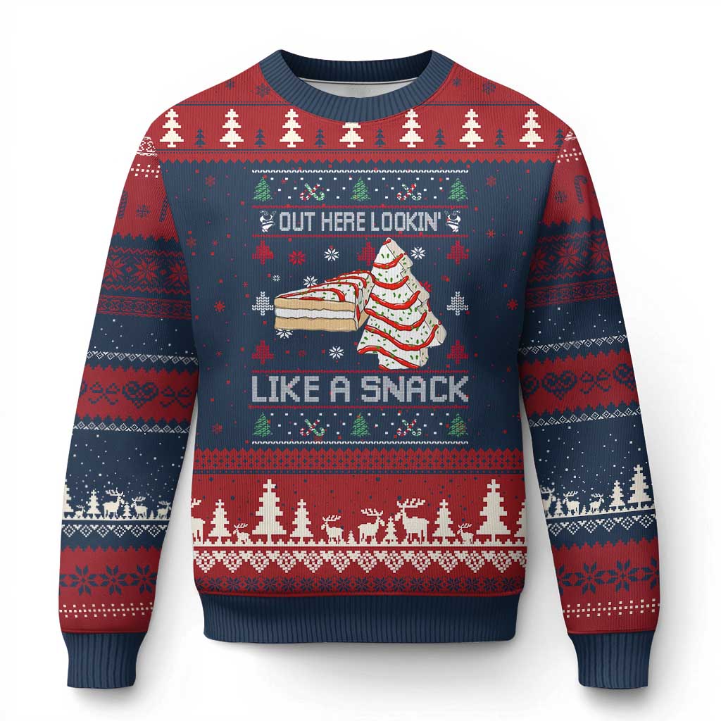 Debbies Xmas Tree Cake Ugly Christmas Sweater Out Here Lookin Like A Snack TS10 Navy Red Print Your Wear