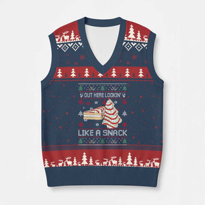 Debbies Xmas Tree Cake V-Neck Knit Sweater Vest Out Here Lookin Like A Snack TS10 Navy Red Print Your Wear