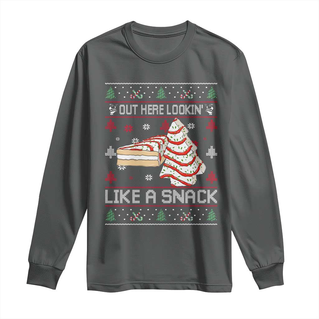 Debbies Christmas Tree Cake Long Sleeve Shirt Out Here Lookin Like A Snack TS10 Dark Heather Print Your Wear