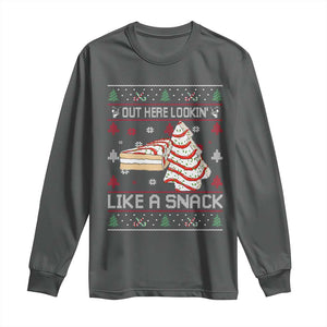 Debbies Christmas Tree Cake Long Sleeve Shirt Out Here Lookin Like A Snack TS10 Dark Heather Print Your Wear