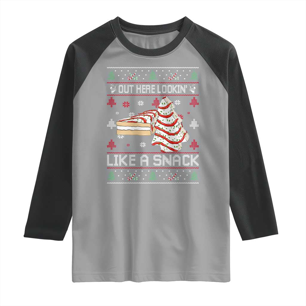 Debbies Christmas Tree Cake Raglan Shirt Out Here Lookin Like A Snack TS10 Sport Gray Black Print Your Wear